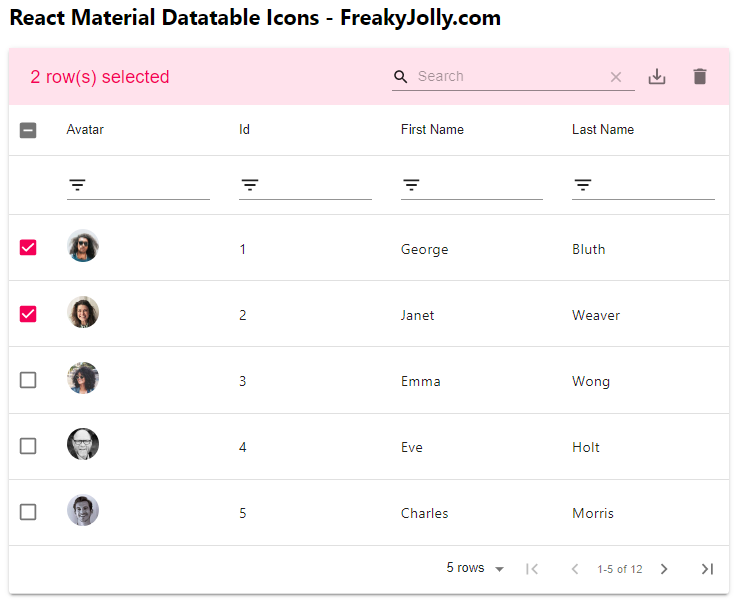 React Material Table - How To Show Icons In Action And Other Components «  Freaky Jolly